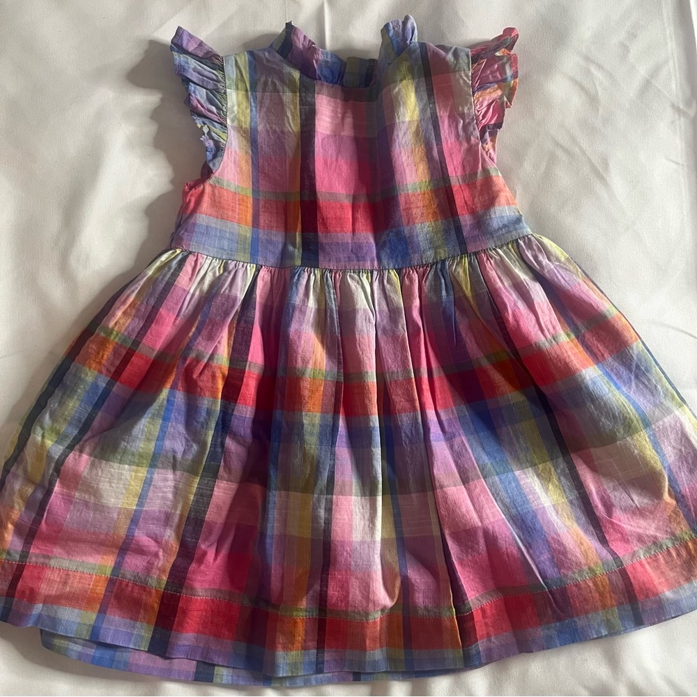 Baby Gap Pink Plaid Sleeveless Cotton Ruffle Dress Sz 12/18 Months - Picture 4 of 6